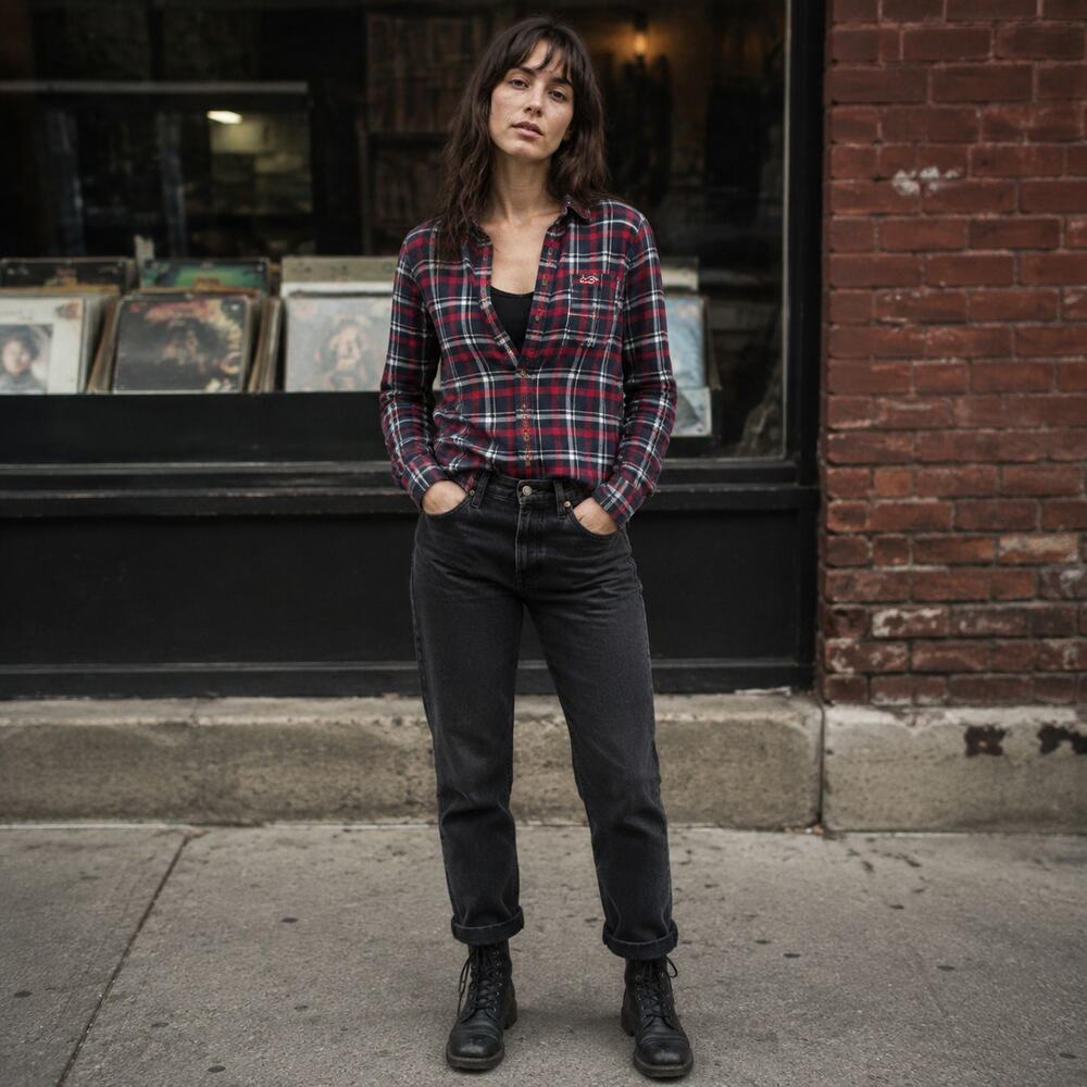 Hollister Plaid Flanne Button Womens Top Sz S Grunge Indie Preppy Americana Red